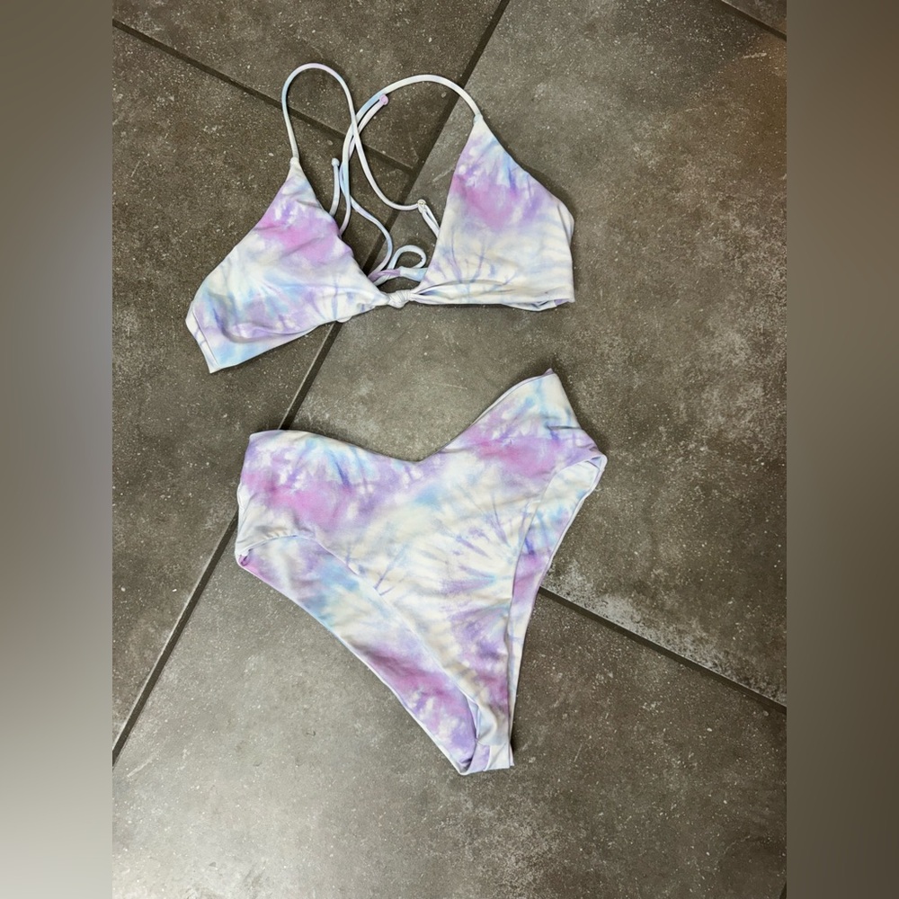 Skatie Tie-Dye Bikini Set in Purple and White LARGE TOP MEDIUM BOTTOM